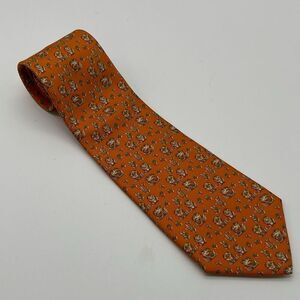 SALVATORE FERRAGAMO Tie Men's Orange ORN Cow All Over Pattern Made in Italy
